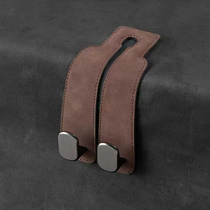 Brown 4-Pack Car Seat Back Hooks - Hidden Suede Leather with Metal Hooks for Storage and Phone Stand V888-ELOSUNG48044