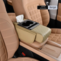 Beige Car Central Armrest Box Raiser Pad with Cup Holder, Tissue Box & Phone Storage - 4-in-1 V888-ELOSUNG48048