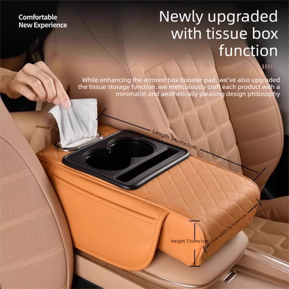 Yellow Car Central Armrest Box Raiser Pad with Cup Holder, Tissue Box & Phone Storage - 4-in-1 V888-ELOSUNG48050