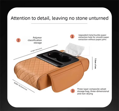 Yellow Car Central Armrest Box Raiser Pad with Cup Holder, Tissue Box & Phone Storage - 4-in-1 V888-ELOSUNG48050