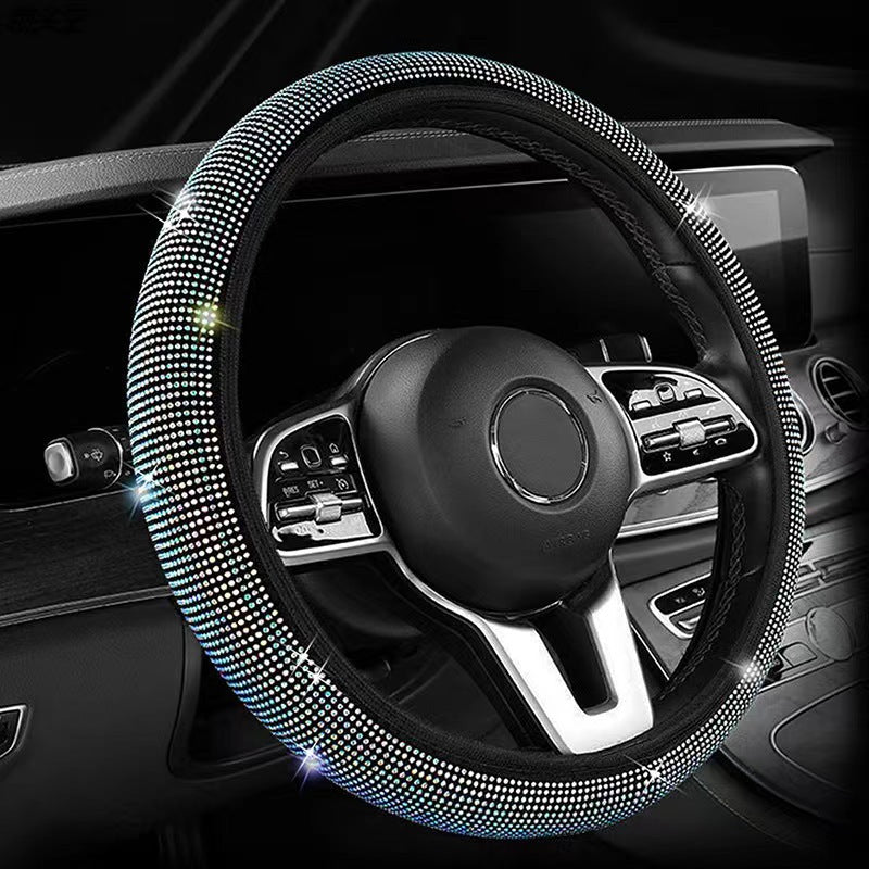 Colorful Crystal Rhinestone Steering Wheel Cover - Elastic Stretch Design with Full Diamond Embellishment V888-ELOSUNG48057