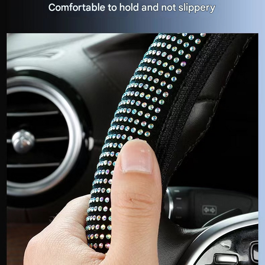 Black Crystal Rhinestone Steering Wheel Cover - Elastic Stretch Design with Full Diamond Embellishment V888-ELOSUNG48058