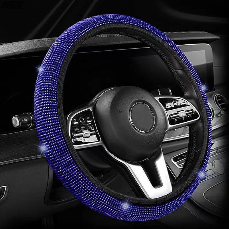Blue Crystal Rhinestone Steering Wheel Cover - Elastic Stretch Design with Full Diamond Embellishment V888-ELOSUNG48059