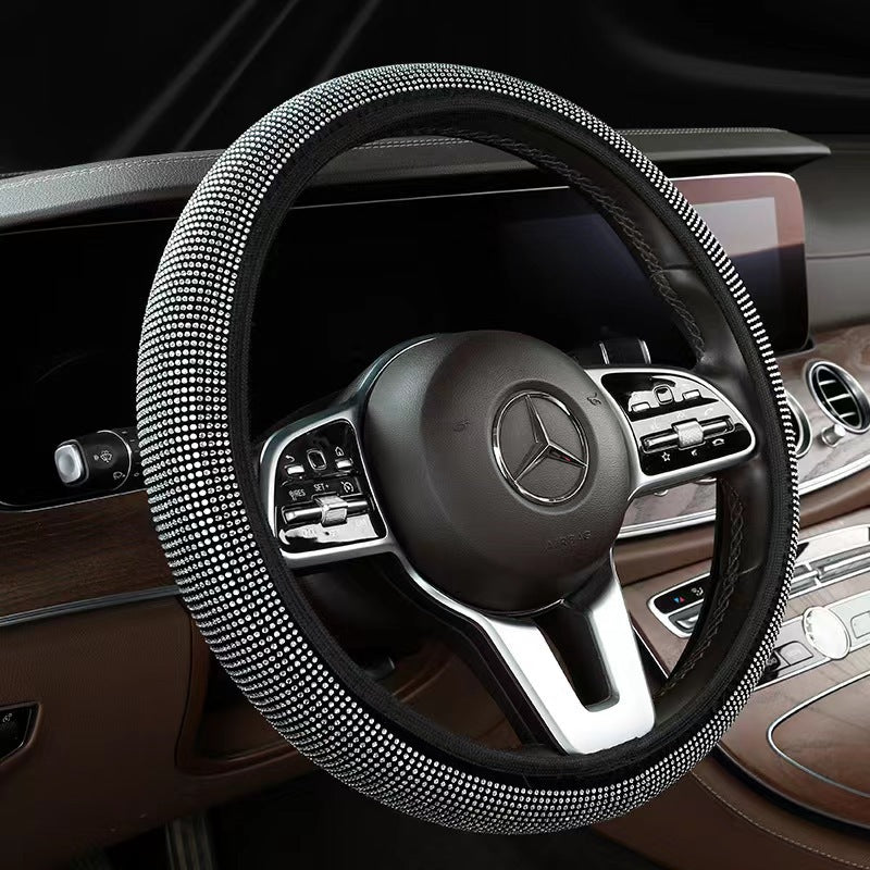 White Crystal Rhinestone Steering Wheel Cover - Elastic Stretch Design with Full Diamond Embellishment V888-ELOSUNG48060