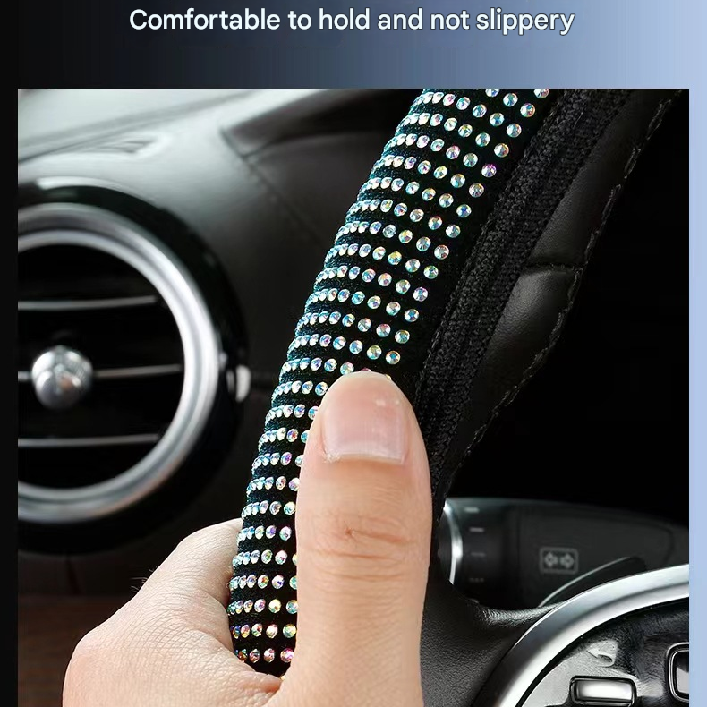 White Crystal Rhinestone Steering Wheel Cover - Elastic Stretch Design with Full Diamond Embellishment V888-ELOSUNG48060