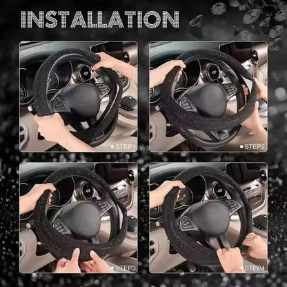 White Crystal Rhinestone Steering Wheel Cover - Elastic Stretch Design with Full Diamond Embellishment V888-ELOSUNG48060