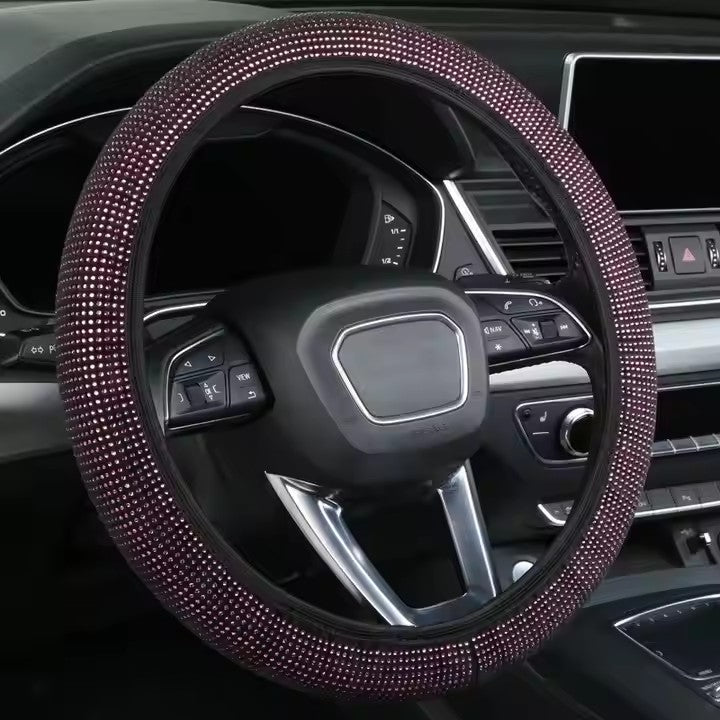 Light purple Crystal Rhinestone Steering Wheel Cover - Elastic Stretch Design with Full Diamond Embellishment V888-ELOSUNG48061