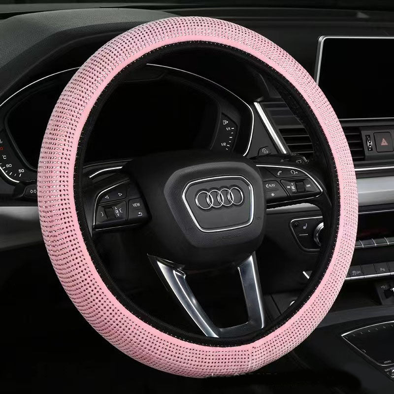 Bright pink Crystal Rhinestone Steering Wheel Cover - Elastic Stretch Design with Full Diamond Embellishment V888-ELOSUNG48063