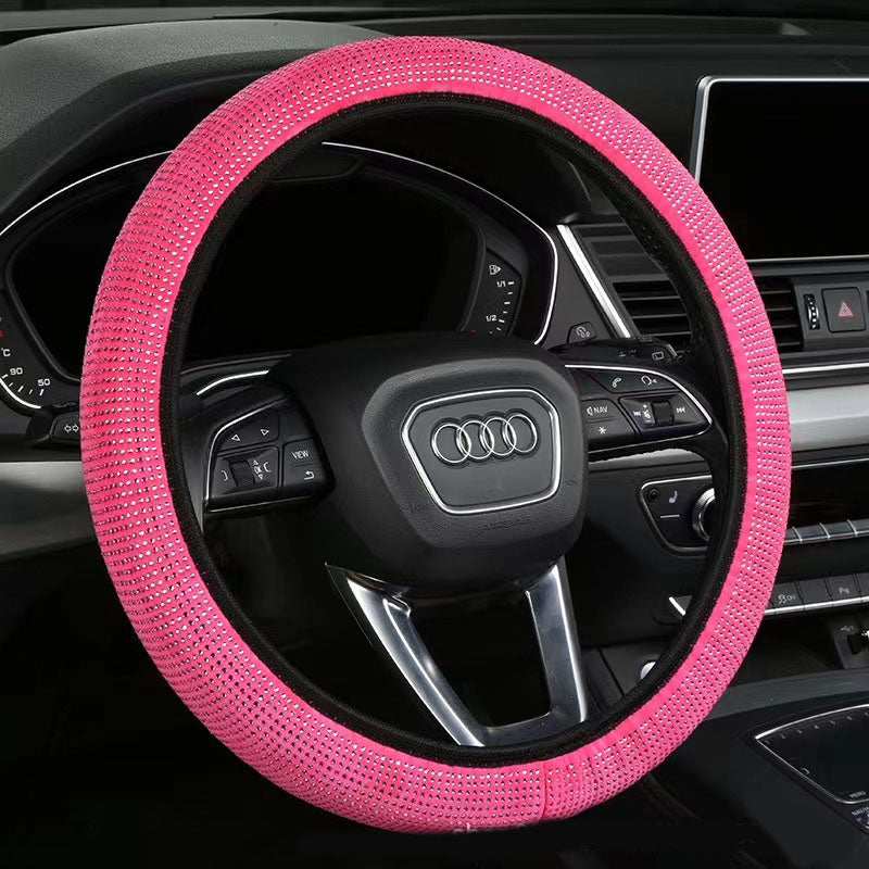 Rose red Crystal Rhinestone Steering Wheel Cover - Elastic Stretch Design with Full Diamond Embellishment V888-ELOSUNG48064