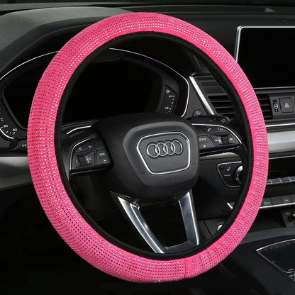 Rose red Crystal Rhinestone Steering Wheel Cover - Elastic Stretch Design with Full Diamond Embellishment V888-ELOSUNG48064