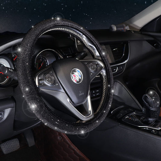All pink 7-Piece Car Interior Decoration Set - Crystal Rhinestone Steering Wheel Cover, Gear Shift Cover, V888-ELOSUNG48078