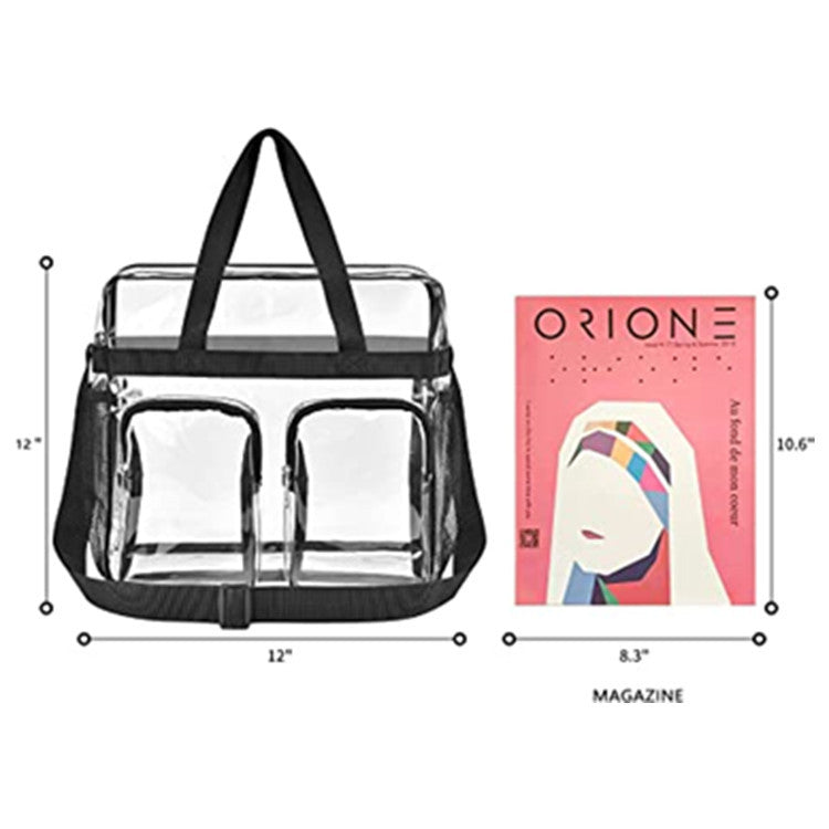 Black Clear Multi-Pocket Tote Bag - Waterproof & Organized Carryall with Front Zipper Pockets and Adjustable V888-ELOSUNG48079