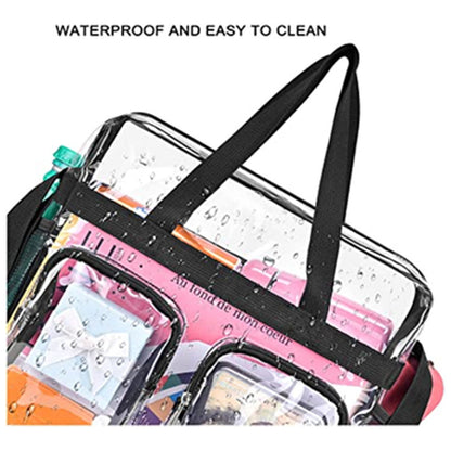Black Clear Multi-Pocket Tote Bag - Waterproof & Organized Carryall with Front Zipper Pockets and Adjustable V888-ELOSUNG48079