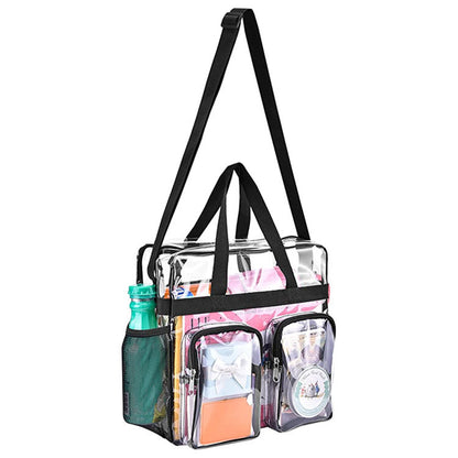 Grey Clear Multi-Pocket Tote Bag - Waterproof & Organized Carryall with Front Zipper Pockets and Adjustable V888-ELOSUNG48080