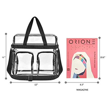 Grey Clear Multi-Pocket Tote Bag - Waterproof & Organized Carryall with Front Zipper Pockets and Adjustable V888-ELOSUNG48080
