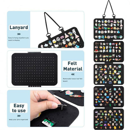Black Pin Storage Hanging Organizer - 5-Piece Removable Felt Board Display Rack for Brooches, Badges & V888-ELOSUNG48083