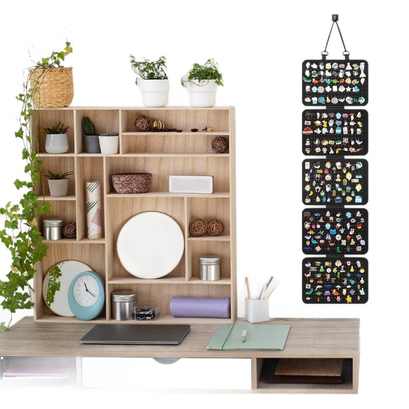 Black Pin Storage Hanging Organizer - 5-Piece Removable Felt Board Display Rack for Brooches, Badges & V888-ELOSUNG48083