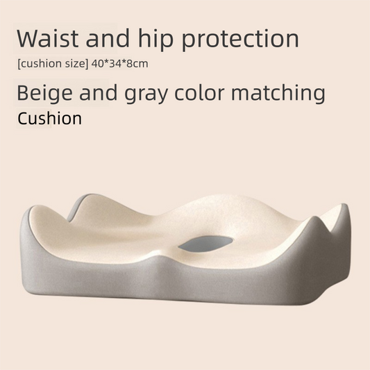 Beige and grey two-tone Ergonomic Memory Foam Seat Cushion - Coccyx Relief for Office, Car and Long Sitting V888-ELOSUNG48089