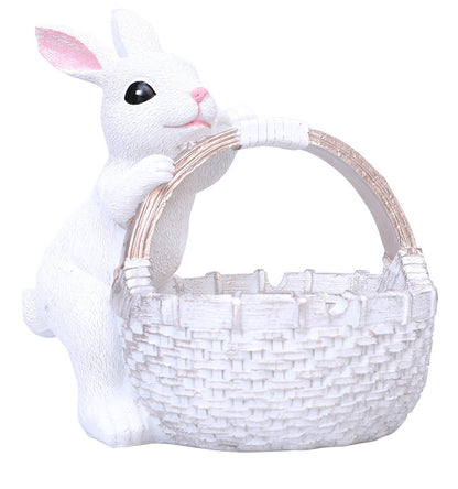 White Easter Rabbit Resin Decor with Basket - Festive Home Ornament for Spring and Holiday Display V888-ELOSUNG48092