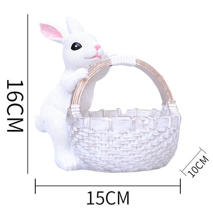 White Easter Rabbit Resin Decor with Basket - Festive Home Ornament for Spring and Holiday Display V888-ELOSUNG48092