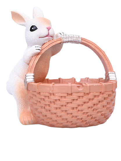 Orange Easter Rabbit Resin Decor with Basket - Festive Home Ornament for Spring and Holiday Display V888-ELOSUNG48093