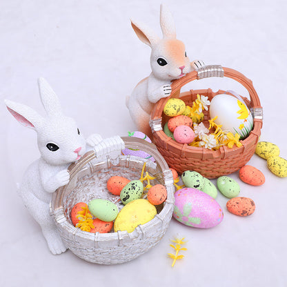 Orange Easter Rabbit Resin Decor with Basket - Festive Home Ornament for Spring and Holiday Display V888-ELOSUNG48093