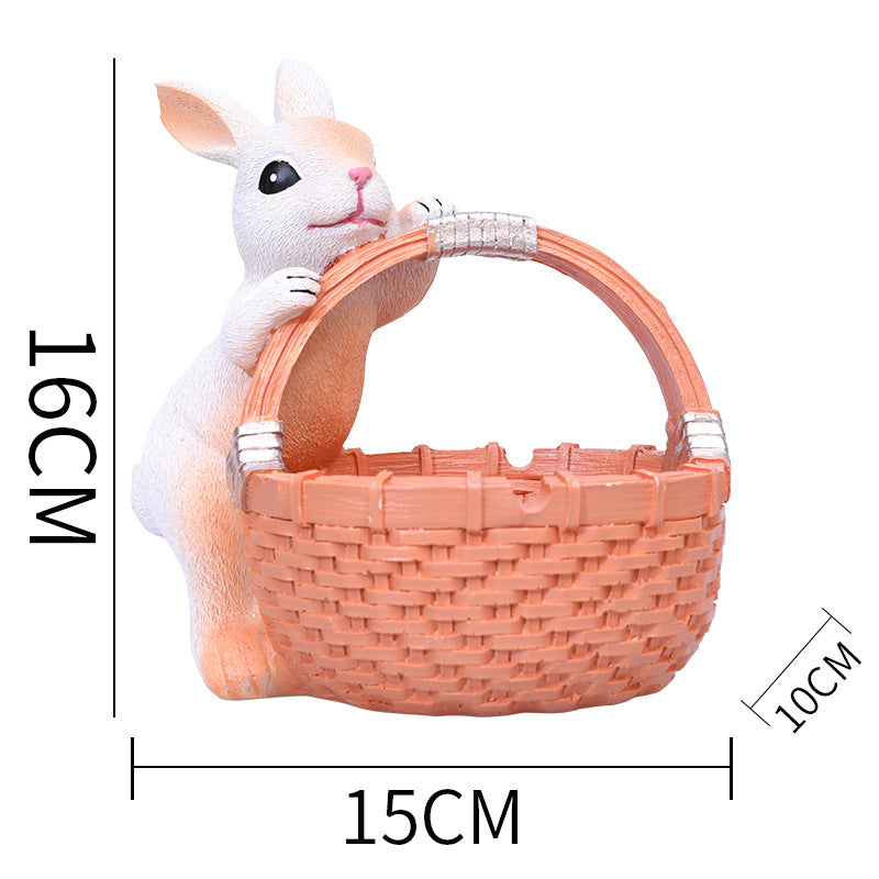 Orange Easter Rabbit Resin Decor with Basket - Festive Home Ornament for Spring and Holiday Display V888-ELOSUNG48093