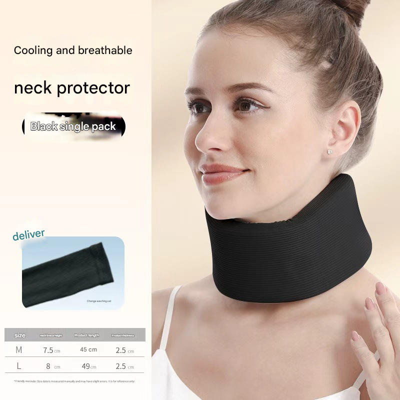 Black Neck Support Brace for Posture Correction - Cervical Collar with Cooling Fabric and Adjustable Fit for V888-ELOSUNG48094