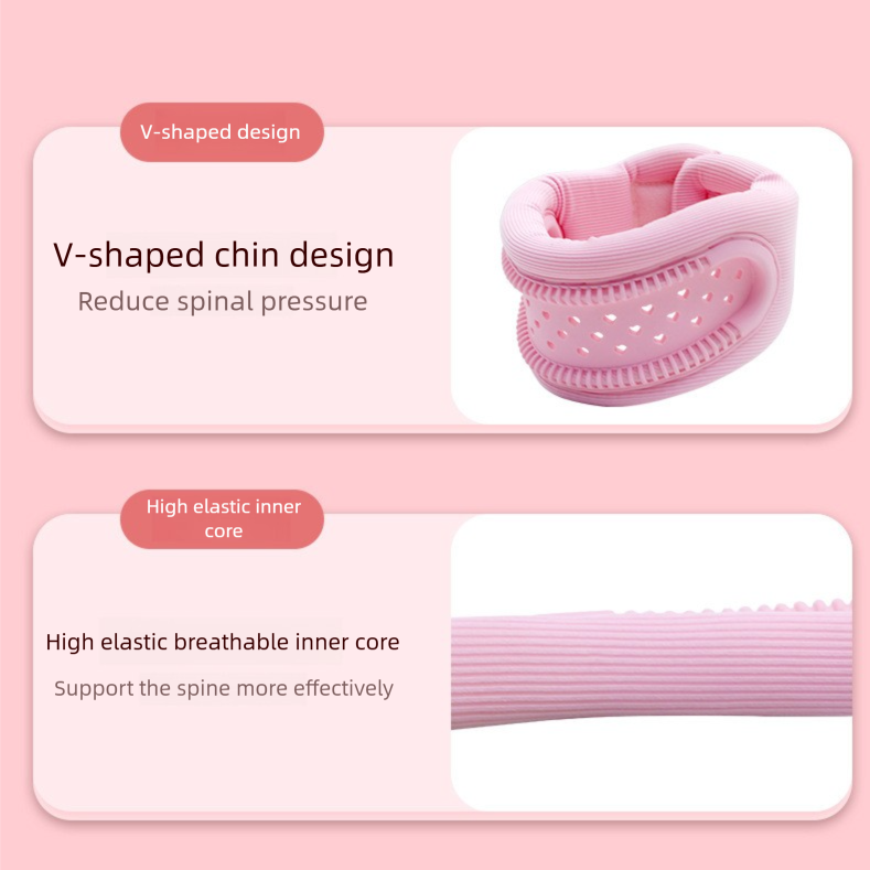 Pink Hollow Neck Support Brace - Ergonomic Cervical Collar with Breathable Design for Posture Correction and V888-ELOSUNG48097
