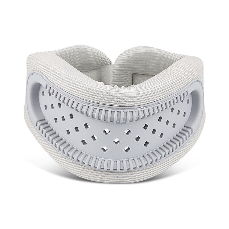 Grey Hollow Neck Support Brace - Ergonomic Cervical Collar with Breathable Design for Posture Correction and V888-ELOSUNG48099