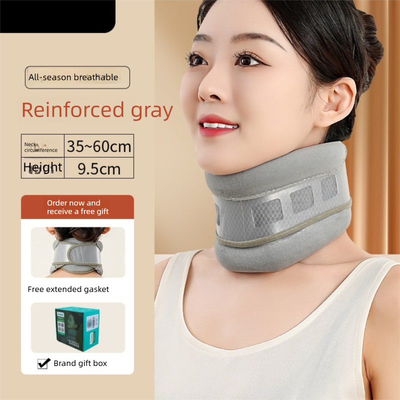 Grey Reinforced Neck Support Brace - Adjustable Cervical Collar with PP Support Strips for Posture Correction V888-ELOSUNG48101