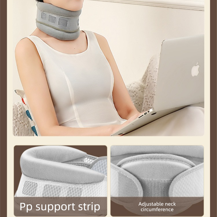 Grey Reinforced Neck Support Brace - Adjustable Cervical Collar with PP Support Strips for Posture Correction V888-ELOSUNG48101