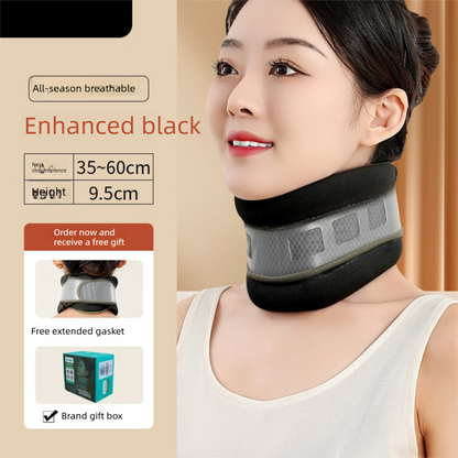 Black Reinforced Neck Support Brace - Adjustable Cervical Collar with PP Support Strips for Posture V888-ELOSUNG48102