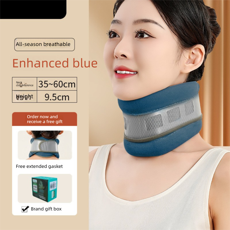 Blue Reinforced Neck Support Brace - Adjustable Cervical Collar with PP Support Strips for Posture Correction V888-ELOSUNG48103