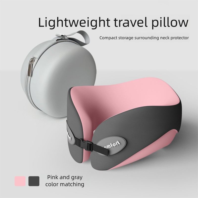 Pink and gray Memory Foam U-Shaped Travel Neck Pillow - Ergonomic Support for Airplane, Car, and Office Use V888-ELOSUNG48105