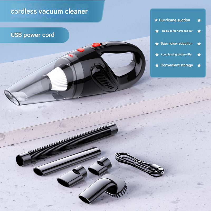Black Portable Cordless Vacuum Cleaner - High-Power Lithium Battery with Strong Suction for Car and Home Use V888-ELOSUNG48115