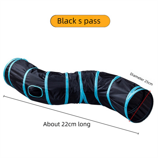 Black S-Pass Cat Tunnel Play Set with Collapsible Design, Interactive Ball & Durable Fabric - Ideal for V888-ELOSUNG48140