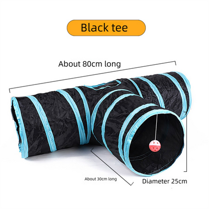 Black T-bar Cat Tunnel Play Set with Collapsible Design, Interactive Ball & Durable Fabric - Ideal for Indoor V888-ELOSUNG48141