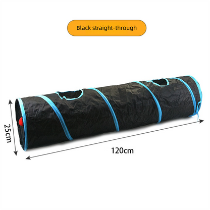 Black Straight-Through Cat Tunnel Play Set with Collapsible Design, Interactive Ball & Durable Fabric - Ideal V888-ELOSUNG48142