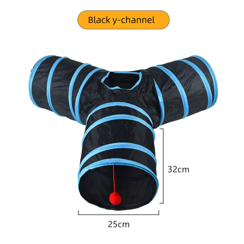 Black Y-shaped connector Cat Tunnel Play Set with Collapsible Design, Interactive Ball & Durable Fabric - V888-ELOSUNG48143