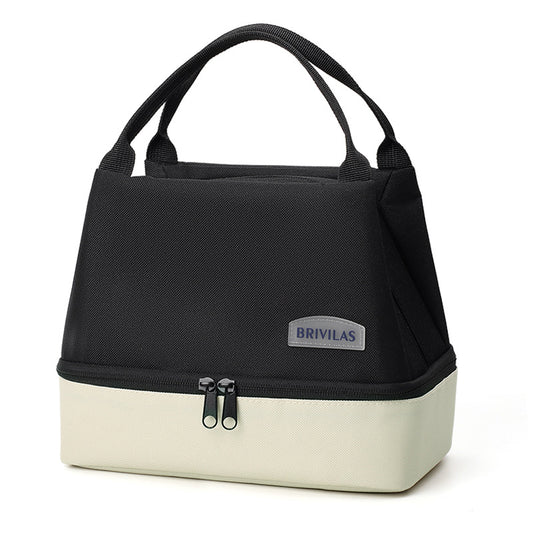 Black Double-Layer Insulated Lunch Bag with Aluminum Foil Lining, Thermal Food Carrier for Hot & Cold Meals - V888-ELOSUNG48161
