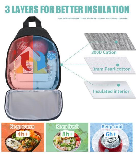 Black Portable Insulated Lunch Bag with Thick Aluminum Foil Lining - Oxford Fabric Thermal Food Carrier for V888-ELOSUNG48163