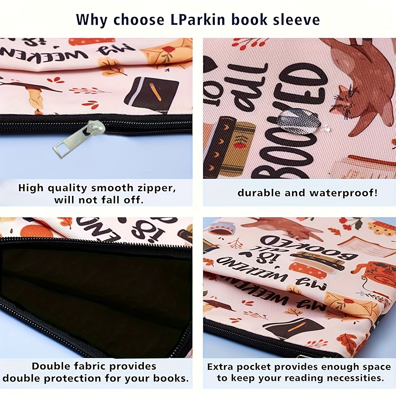 Cat Teacup Zippered Book Sleeve with Printed Design - Waterproof Protective Cover for Books, Ideal for V888-ELOSUNG48182