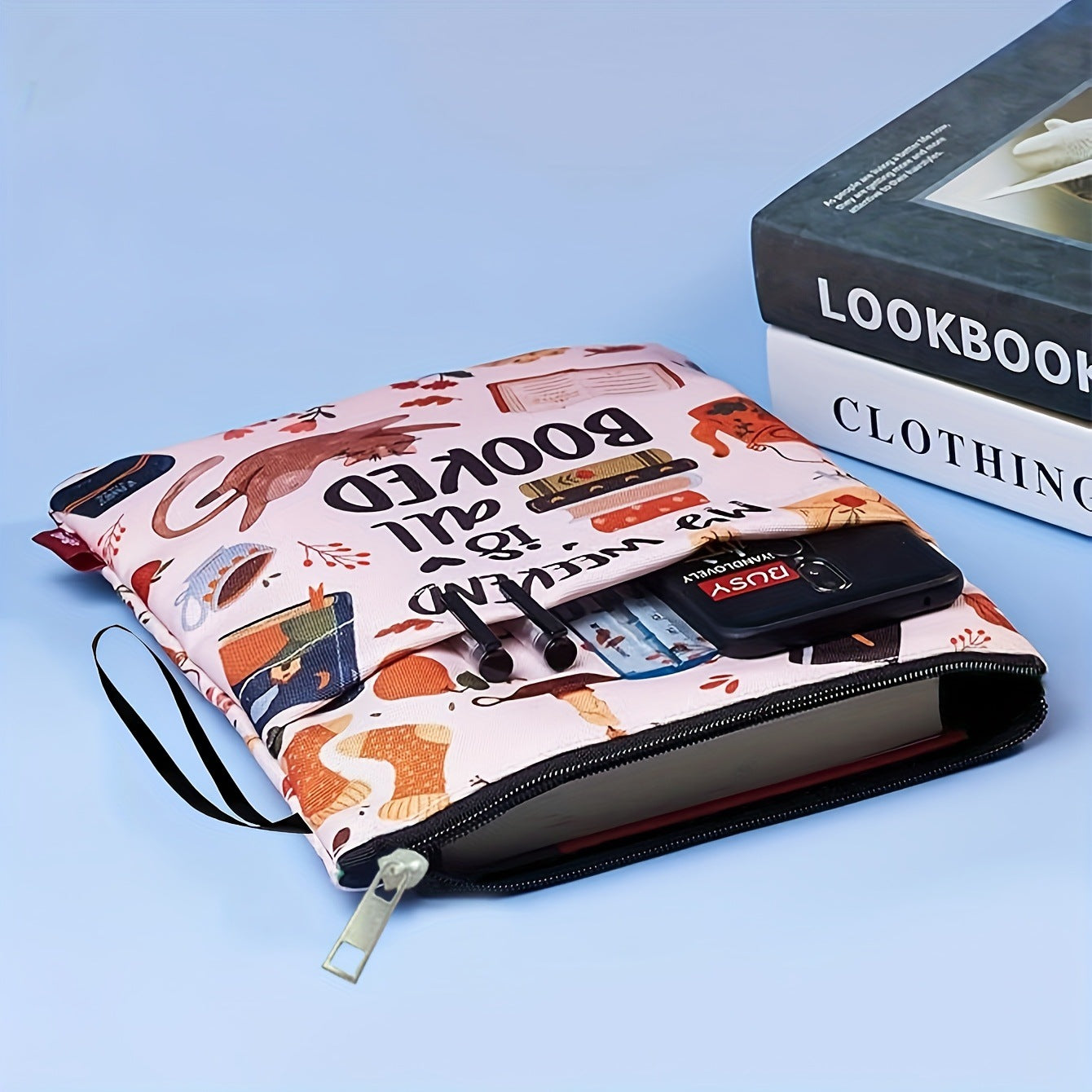 Cat Teacup Zippered Book Sleeve with Printed Design - Waterproof Protective Cover for Books, Ideal for V888-ELOSUNG48182