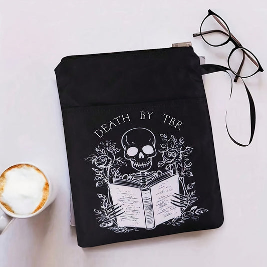 Black skull Zippered Book Sleeve with Printed Design - Waterproof Protective Cover for Books, Ideal for V888-ELOSUNG48185