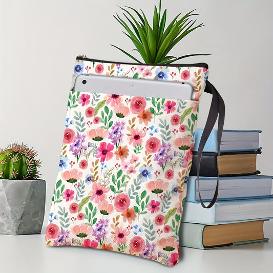 Pink flowers Zippered Book Sleeve with Printed Design - Waterproof Protective Cover for Books, Ideal for V888-ELOSUNG48186