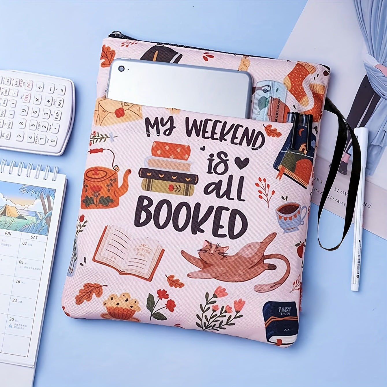 White Skeleton Zippered Book Sleeve with Printed Design - Waterproof Protective Cover for Books, Ideal for V888-ELOSUNG48187