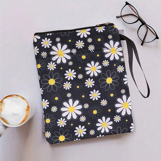 Daisy Zippered Book Sleeve with Printed Design - Waterproof Protective Cover for Books, Ideal for Readers and V888-ELOSUNG48188