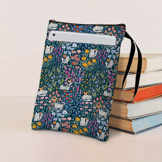 Cat Flowers Zippered Book Sleeve with Printed Design - Waterproof Protective Cover for Books, Ideal for V888-ELOSUNG48189