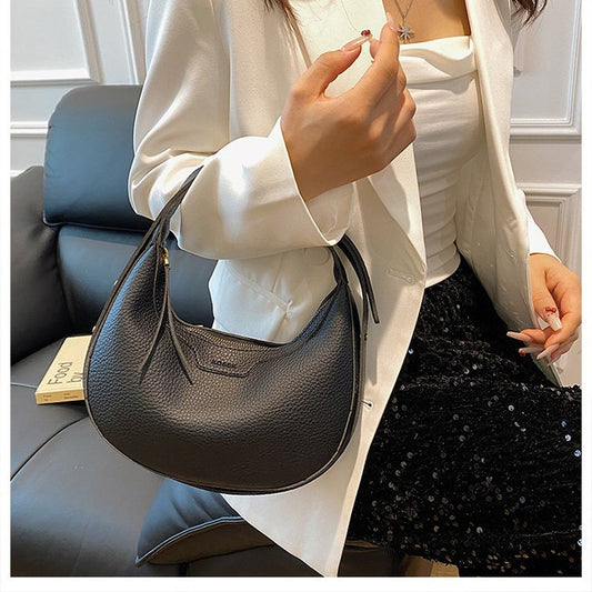 Black Women's New Fashion Crescent Bag - Stylish Single Shoulder Crossbody Handbag with Wear-Resistant Base V888-ELOSUNG48195